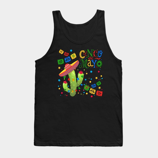 Cinco De Mayo Fun colorful celebration fifth may Mexican style cactus in Sombrero Tank Top by BoogieCreates